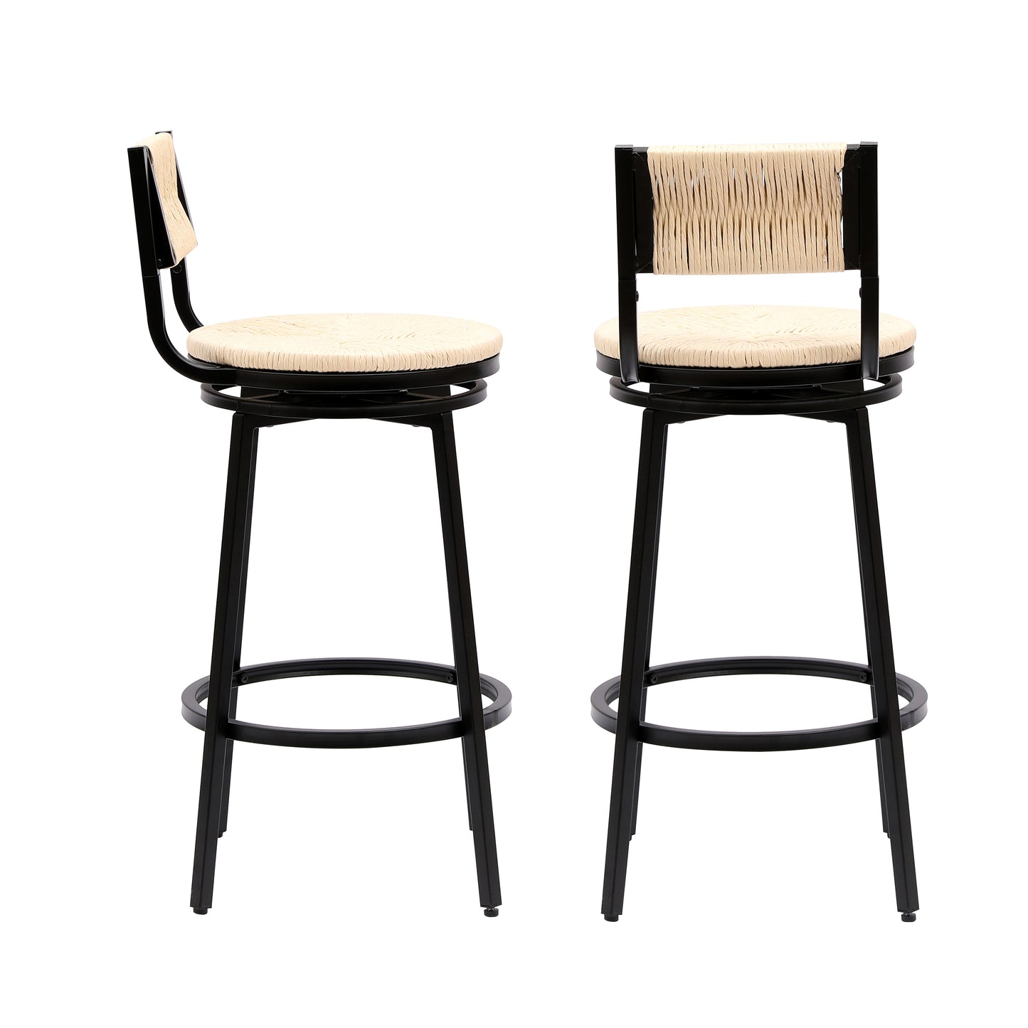 Creamy White Bar Stools Swivel Counter Chairs With Metal Frame Set Of 2 Hand Woven Paper Rope Dining Barstools For Kitchen Counter Creamy White