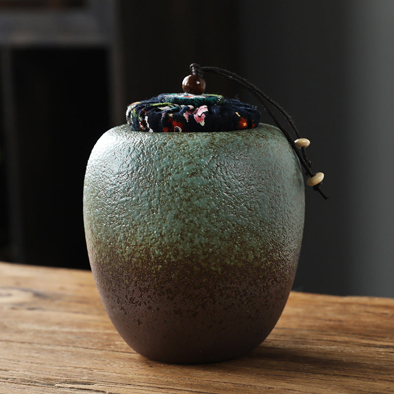 Coarse Pottery Tea Caddy Airtight Container Ceramic Puer Tea Canister