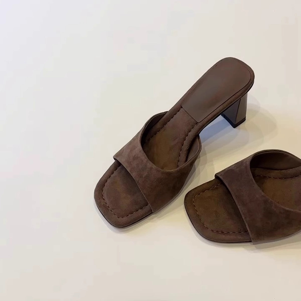 Elevated Version French Open Square Toe High Heel Slides For Women, Simple Slip-On Block Heel All-Match One-Strap Summer Outdoor Sandals