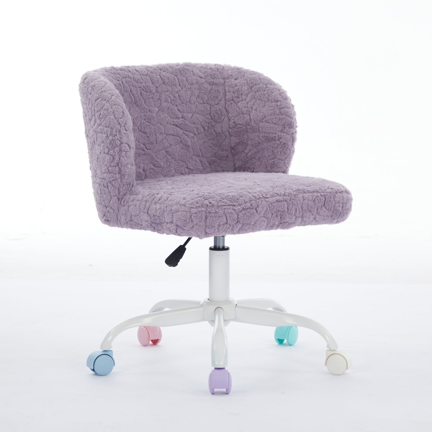 Girls Faux Rabbit Fur Desk Chair, Cute Fluffy Adjustable Swivel Vanity Chair With Silent Colorful Wheels, Soft Upholstered Office Chair For Bedroom, Study Room And Dorm, Purple, Violet Color