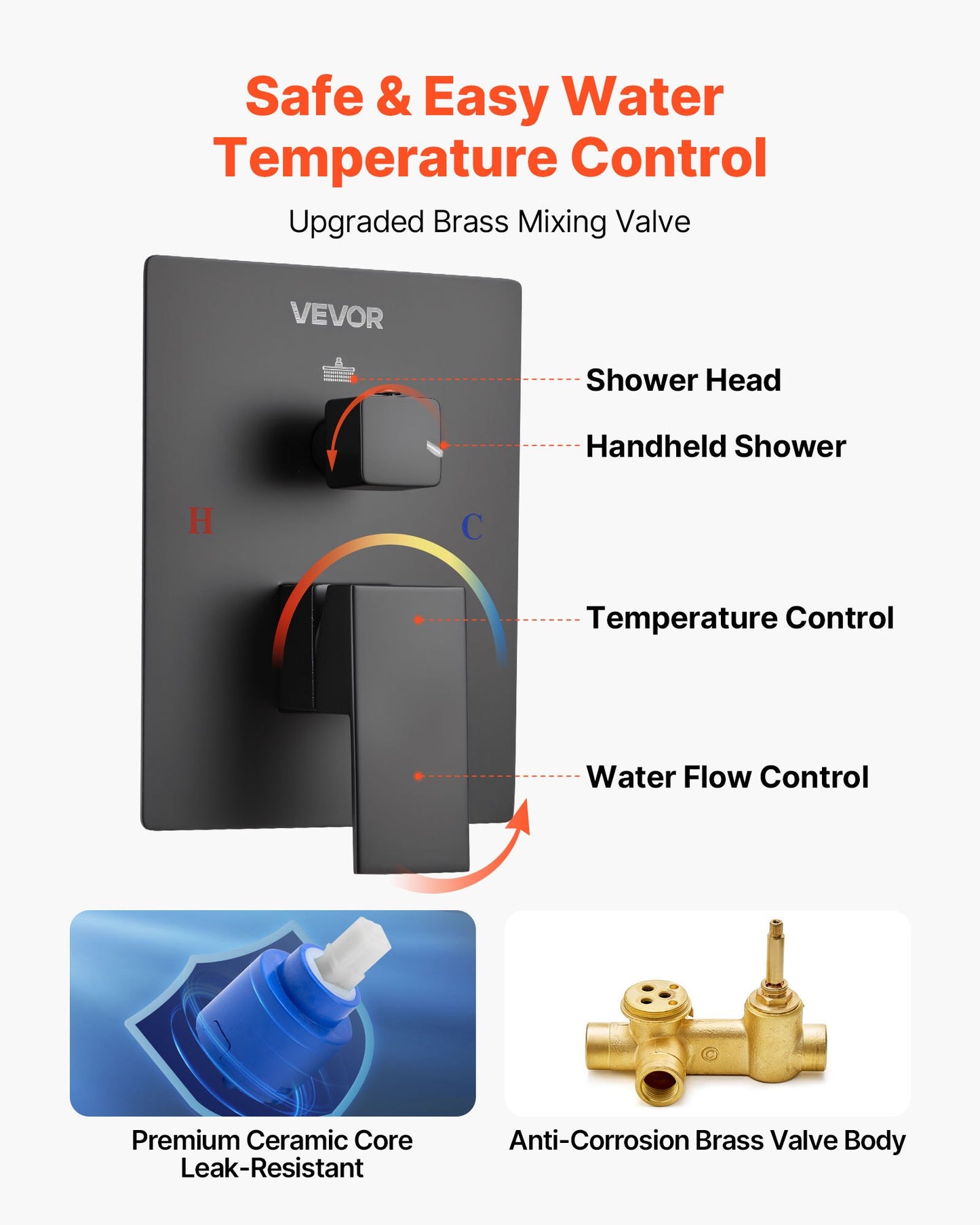 Shower Faucet Set, Rainfall Bathroom Shower System With 10-Inch Square Rain Shower Head And Handheld Spray, Ceiling Mount Bath Fixtures With Brass Valve And Trim Kit, Matte Black