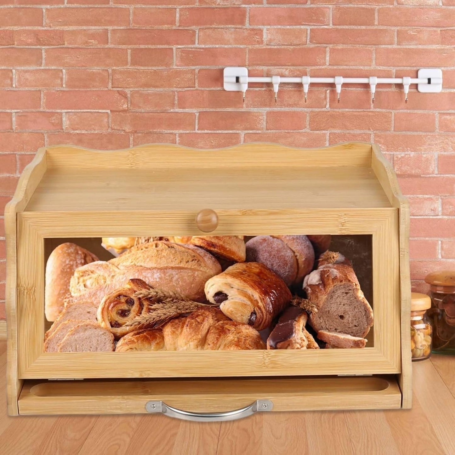 Bamboo Bread Box—Practical Storage Solution With Accessories—Storage Accessories Set
