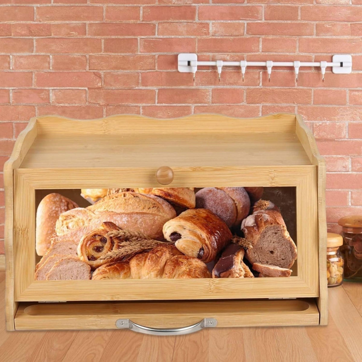 Bamboo Bread Box—Practical Storage Solution With Accessories—Storage Accessories Set