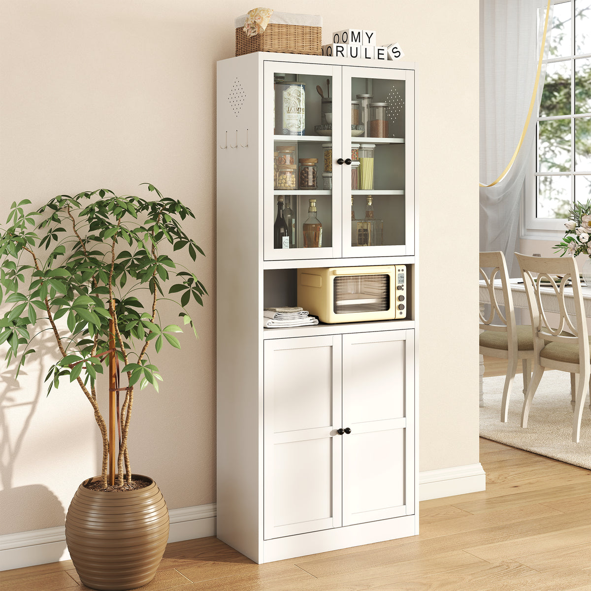 Metal Kitchen Pantry Cabinet - 72 Tall Storage With Adjustable Shelves White , Heavy Duty Stainless Steel Frame, Freestanding Cabinet For Kitchen Pantry Bathroom