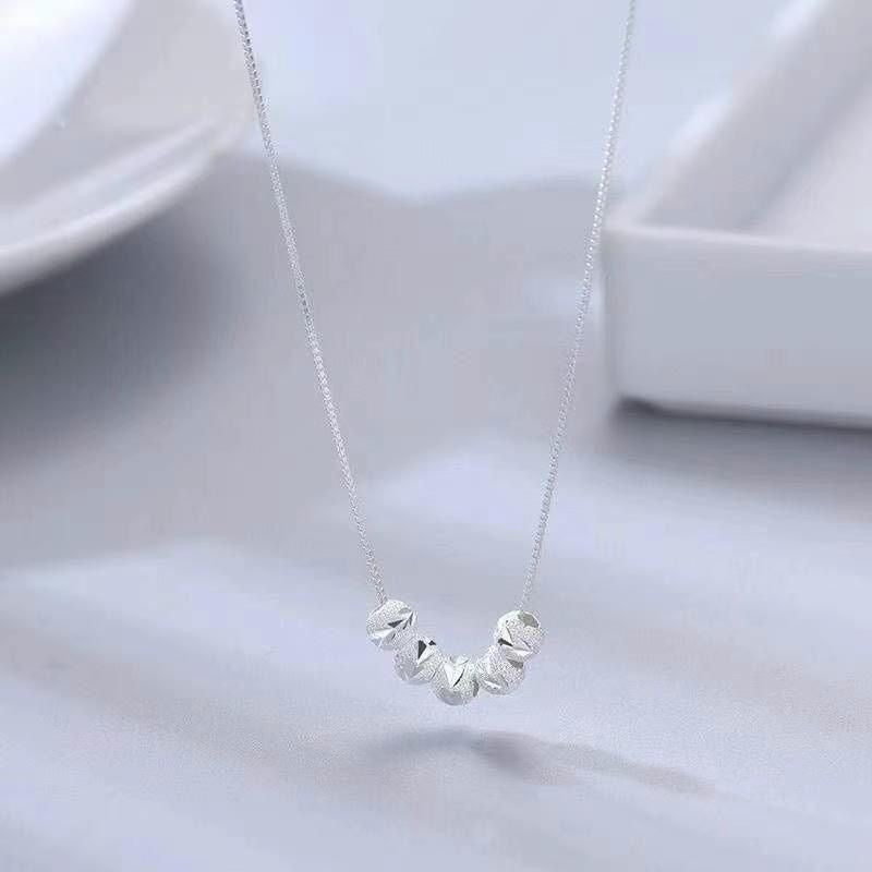1pcs 999 Sterling Silver Faceted Frosted Bead Necklace, Elegant Dainty Style, Ideal For Birthday & Holiday Gifts