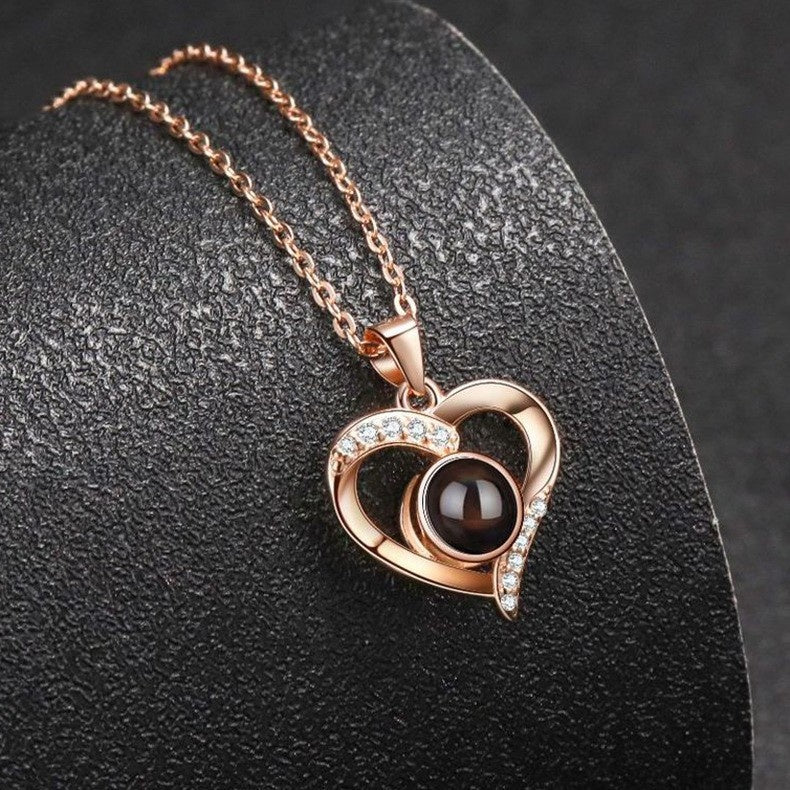 925 Silver Necklace Female Personality Projection Color Photo I Love You Language Gifts