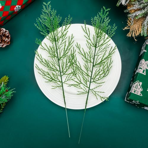 NOVWANG 60 Pieces Artificial Pine Branches, Artificial Cedar Stems And Artificial Snow Pine Branches For Christmas Decoration Christmas Picks For DIY Garland Craft Family Kitchen Holiday Decoration