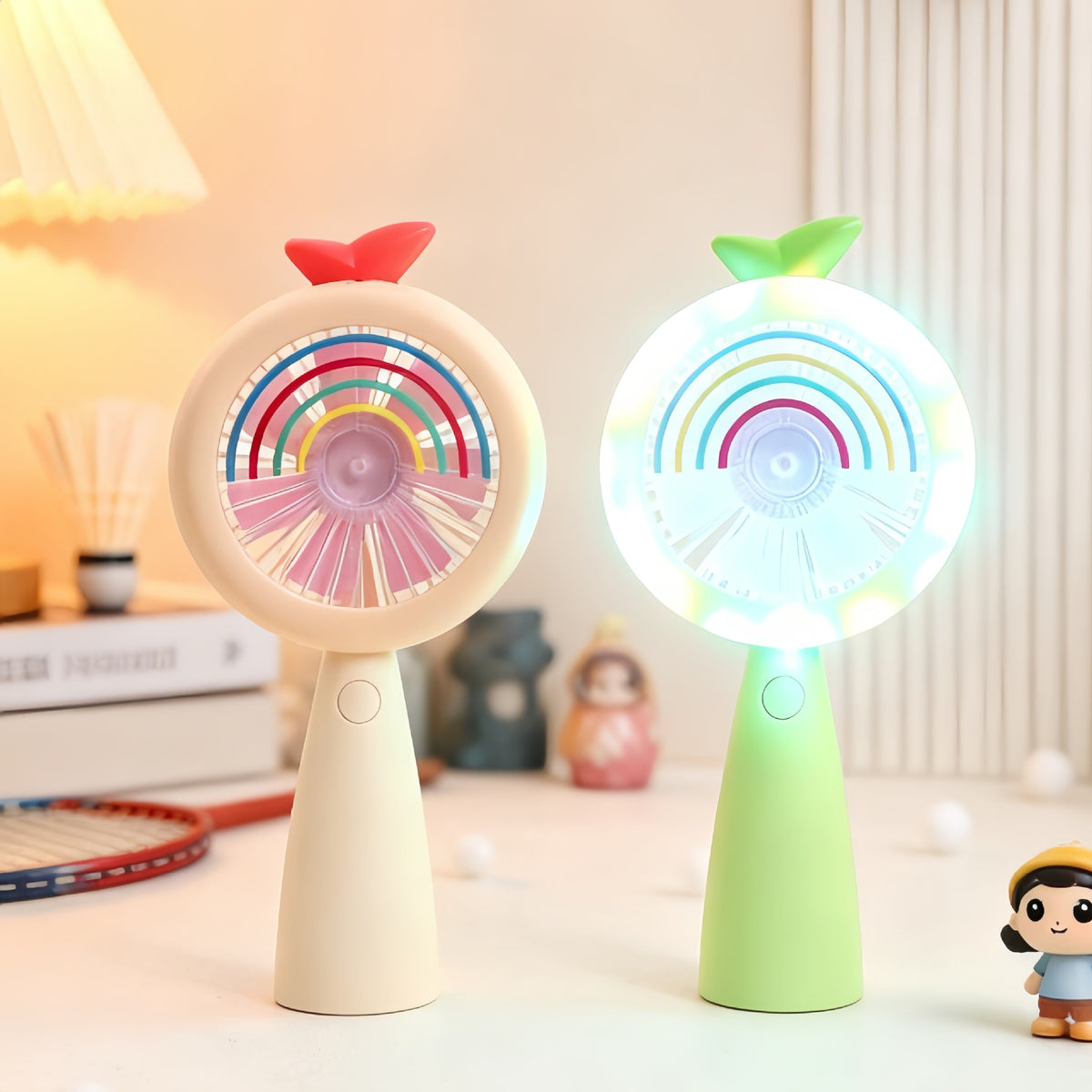 Outdoor Travel Student Cartoon LED Fill Light Handheld Portable USB Charged Fan