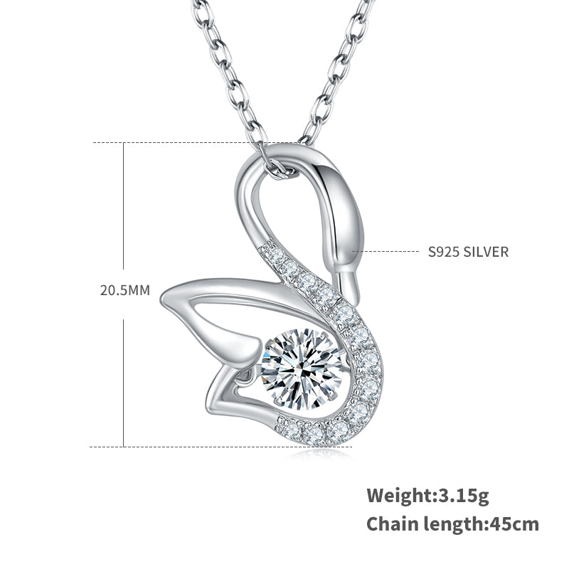S925 Sterling Silver 0.5ct D Color VVS1 Moissanite Swan Pendant Necklace 45cm Platinum Plated Hypoallergenic GRA Certified Gift Box