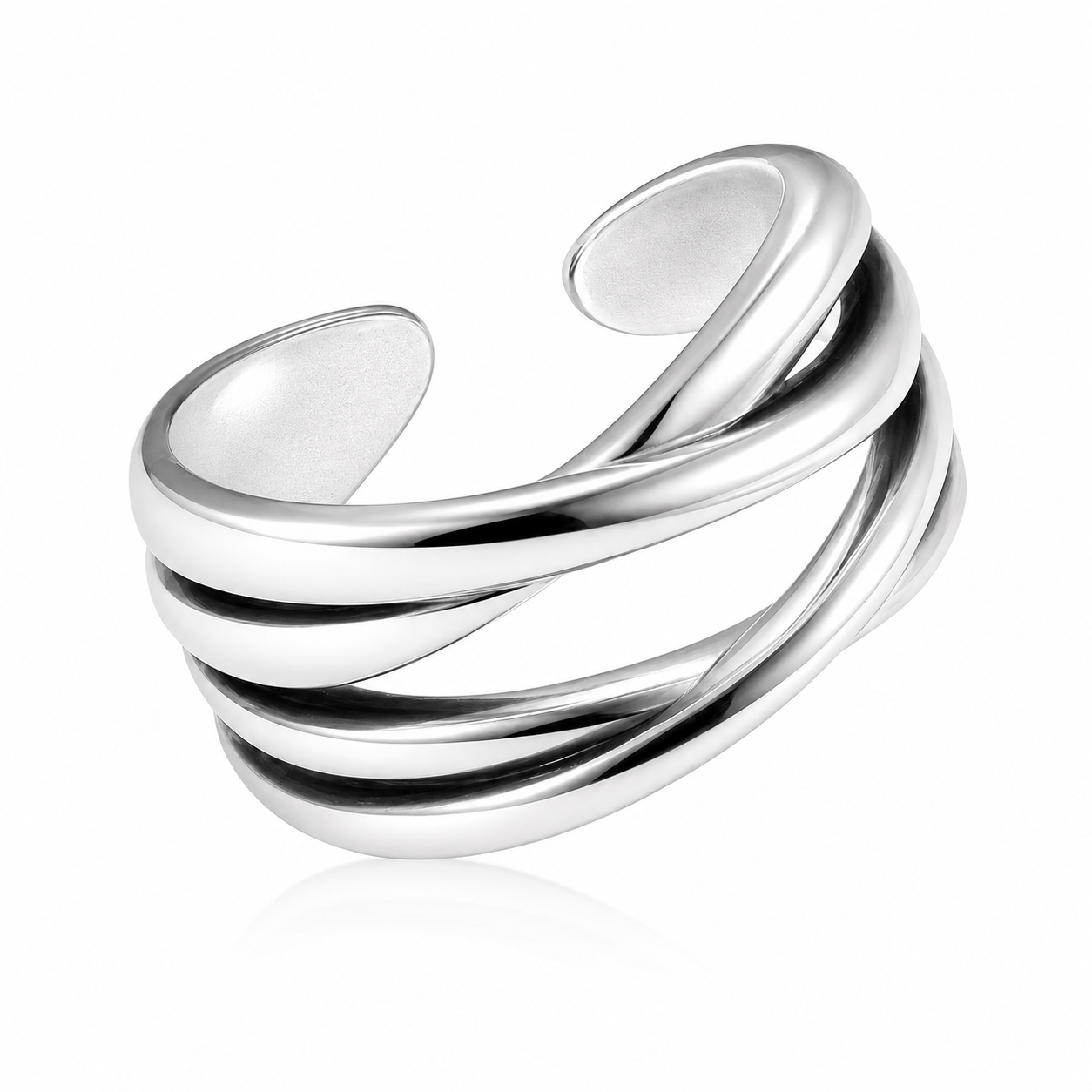 Chunky Multi Band Intertwined Twist Open Adjustable Ring For Women, Copper Silver Plated Minimalist Wide Stackable Plain Band Daily Jewelry Gift