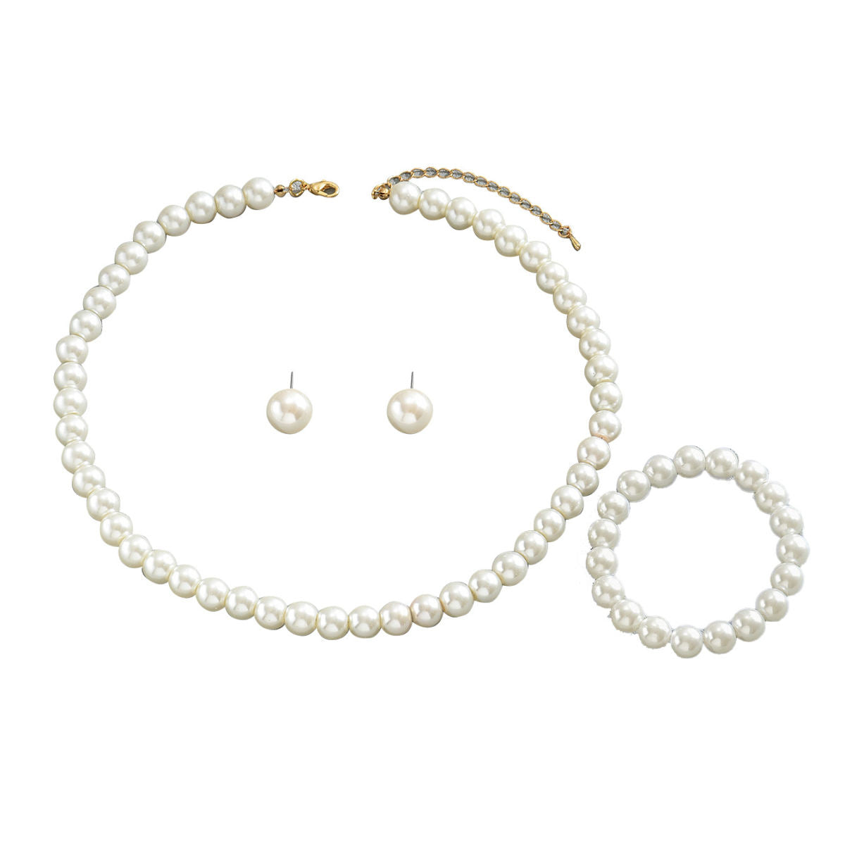 Ins Niche Light Luxury Premium Texture Women Jewelry Set, Inlaid Faux Pearl Design Minimal Clavicle Necklace, Matching Earrings & Wrist Bracelet, Versatile Daily Accessories