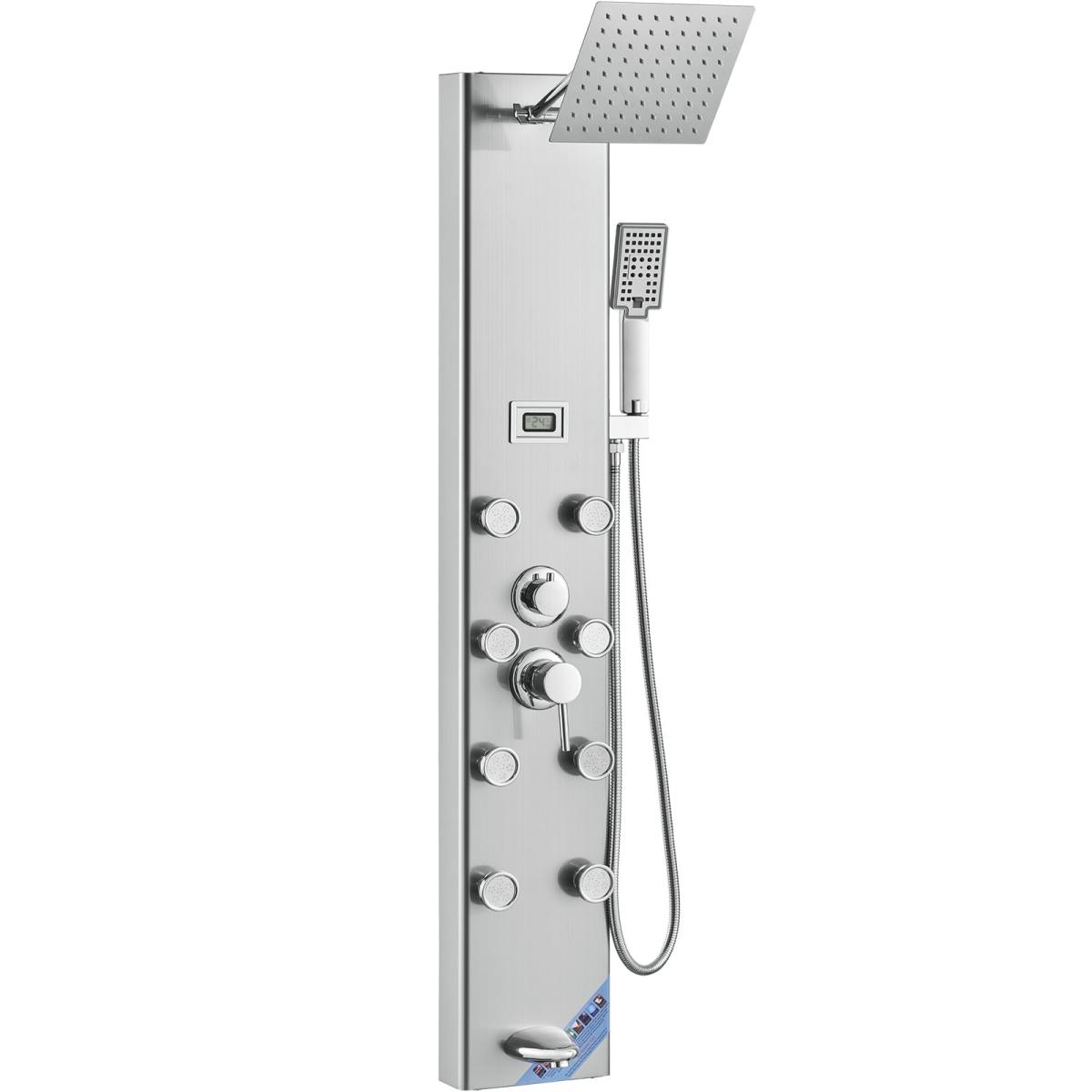 Shower Panel System, 5 Shower Modes, Digital Display Shower Panel Tower, Rainfall, 8 Massage Jets, Tub Spout, 3-Setting Handheld Shower Head 59 Hose, Stainless Steel Wall-Mounted Shower Set