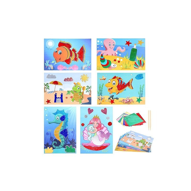 35-Piece Set Of Ocean-Themed Aluminum Foil Pictures, 6 Motif Cards & Multicolored Foil Sheets, DIY Craft Set – Party Supplies Set