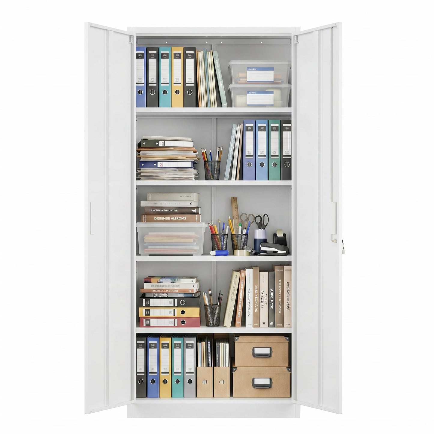 Metal Garage Storage Cabinet, Lockable Steel Storage Cabinet With 4 Adjustable Shelves For Garage, Office, Home, Assembly Required, White
