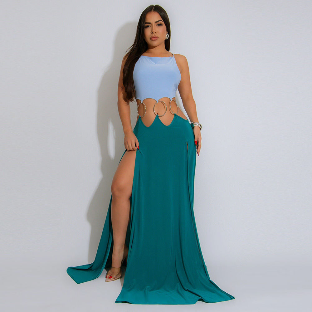 High Slit Ring Accessories Lace-up Dress