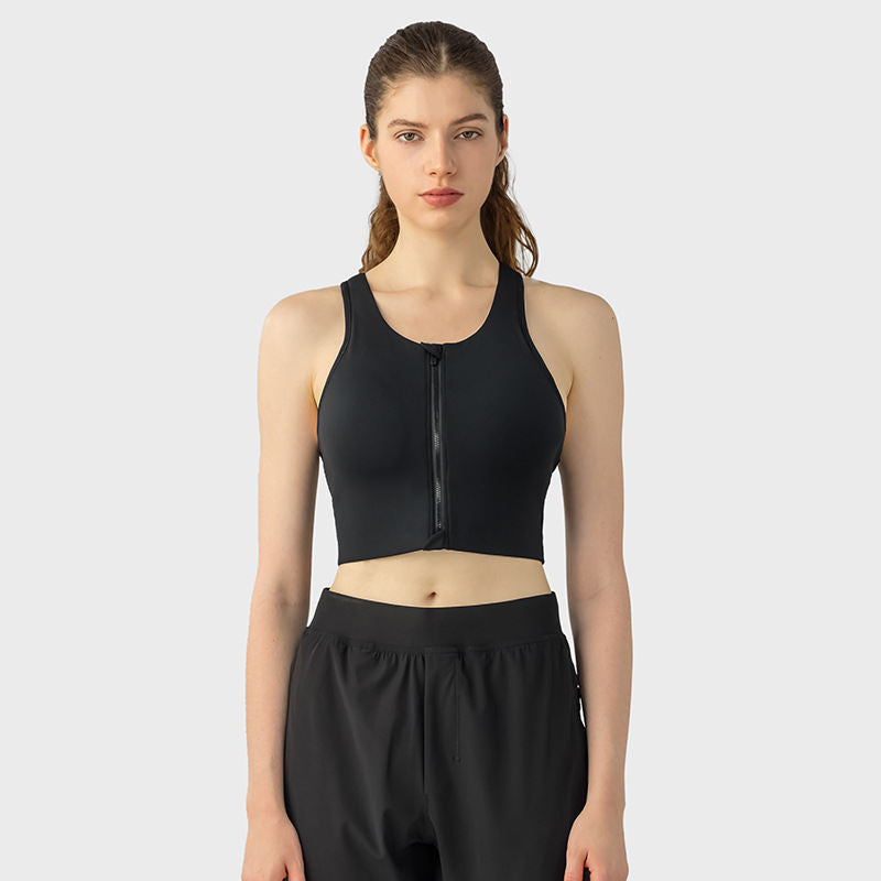 Explosion-proof Front Zipper One-piece Fixed Yoga Bra Top