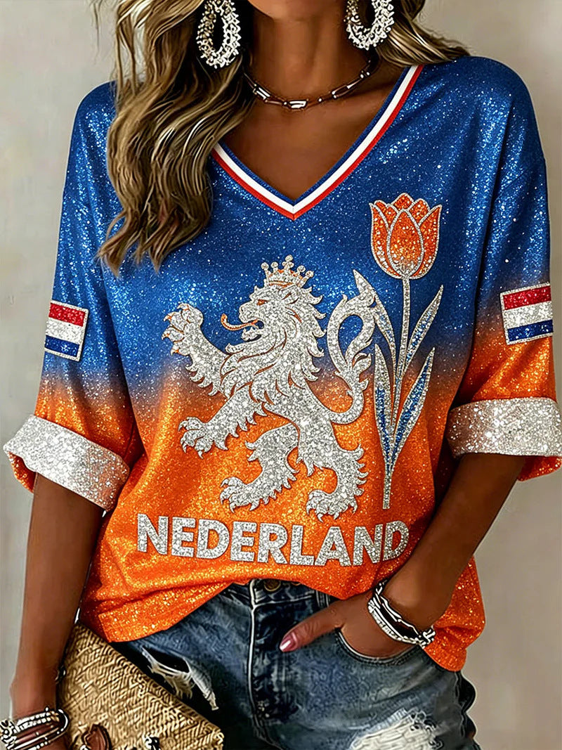 New Womens Casual V-neck Long-sleeve Top