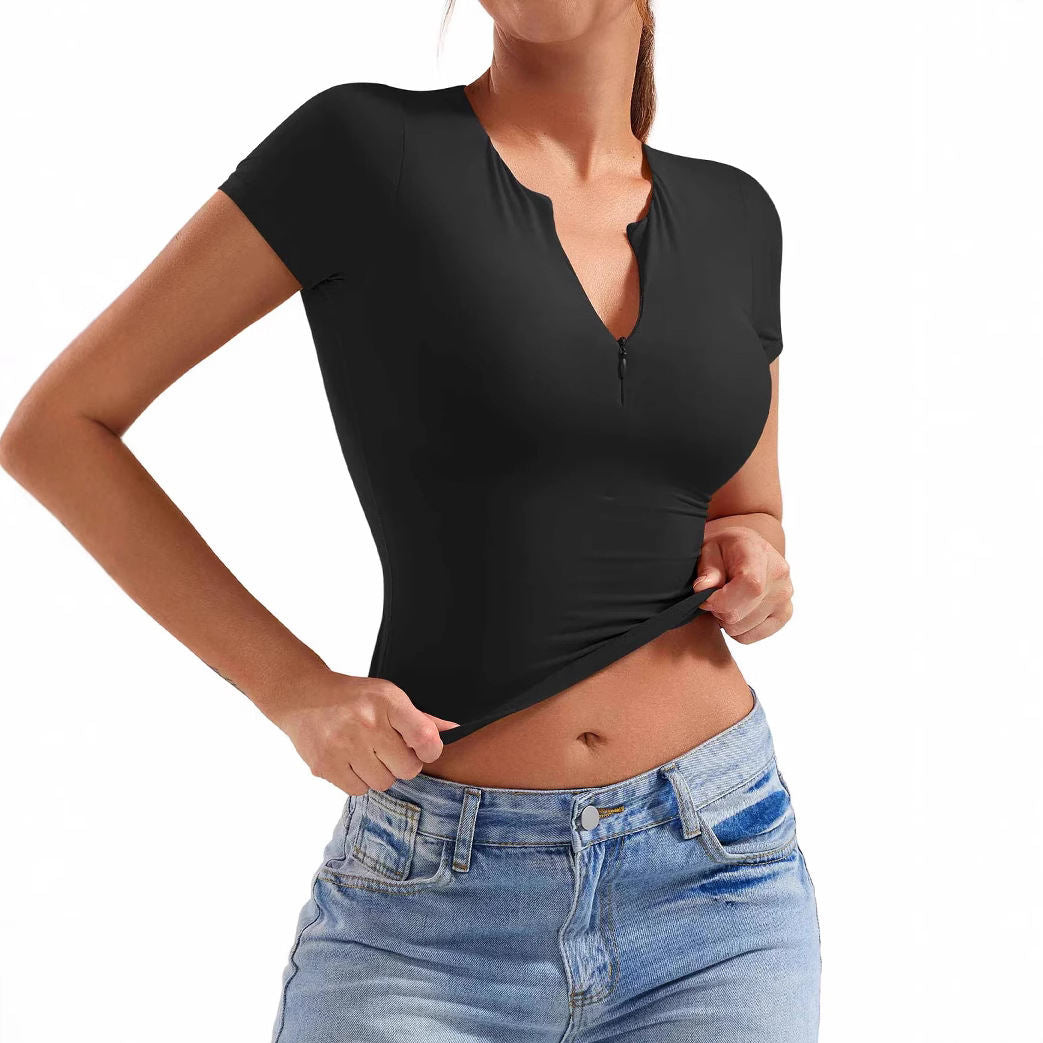 Slim Fit Fashion Yoga Short Sleeve Half Zip Top
