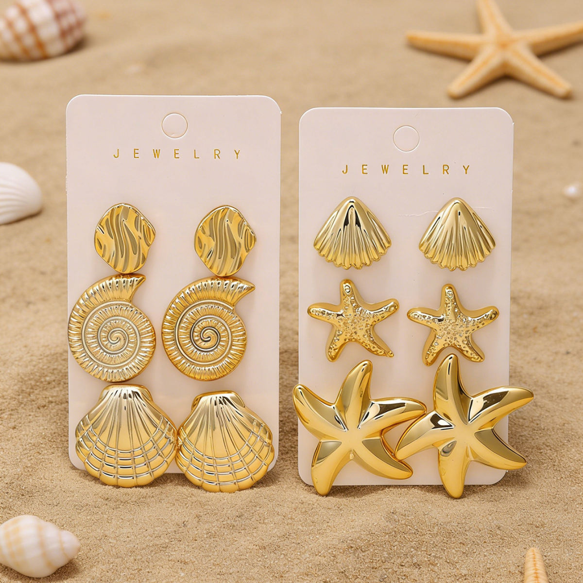 New Cross-border Elegant Women Stud Earring Set, Trendy Unique Design With Ocean Starfish & Shell Elements Ear Jewelry