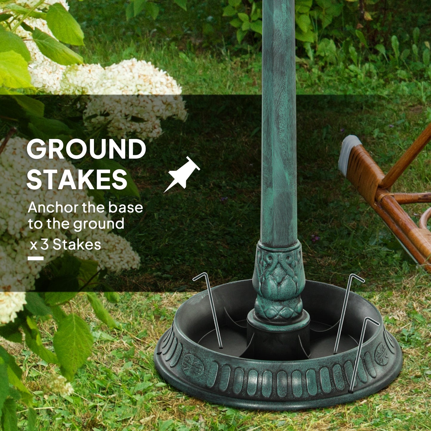 3-in-1 Garden Bird Bath Bowl Pedestal With Bird Feeder, Large Water Basin, Underneath Flower Planter, Green