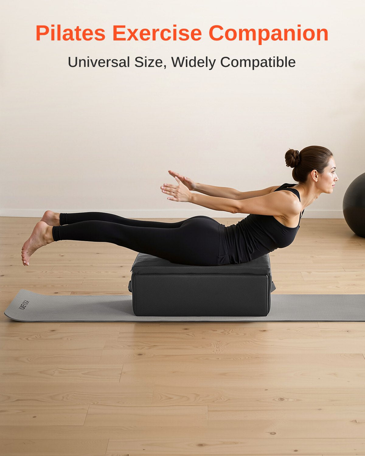 Pilates Box For Reformer, 25x17x9 In Pilates Reformers Sitting Box For Exercises, Premium PU And Wood Pilates Equipment Accessory, Improve Strength, Balance, Range Of Motion Home Gym, Black