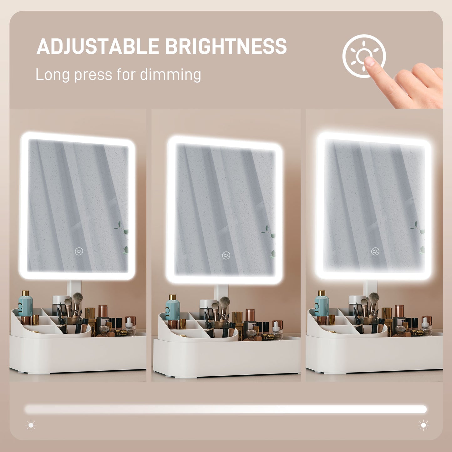 Lighted Makeup Mirror, Rechargeable Makeup Mirror, With Touchscreen, 2 Lighting Modes, 180-degree Rotation, White