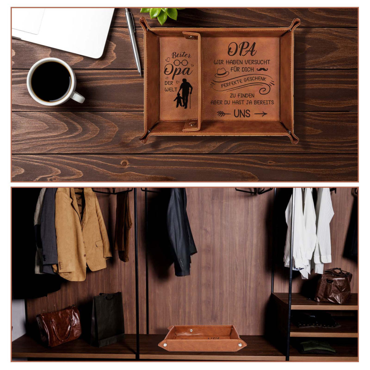 Leather Tray With Key Holder, OPA Design In Dark Brown, Storage For Keys And Accessories, Stylish Gift Set For Men For Christmas And Father’s Day—in-stock Items