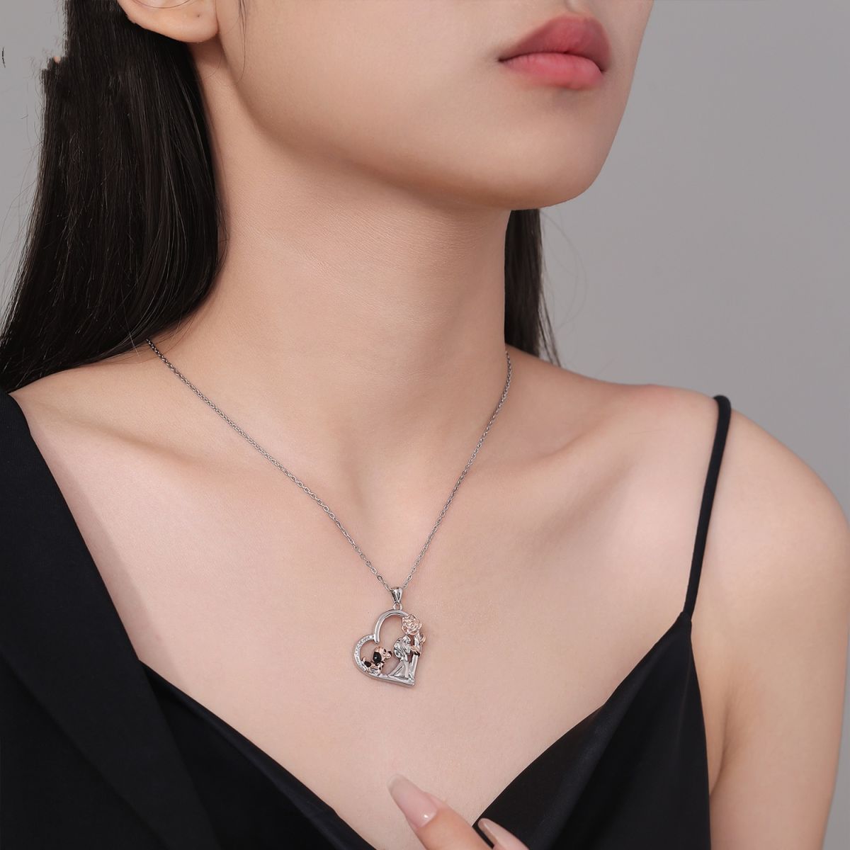 Heart-shaped Accessories Rose Girl With Dog Pendant Necklace
