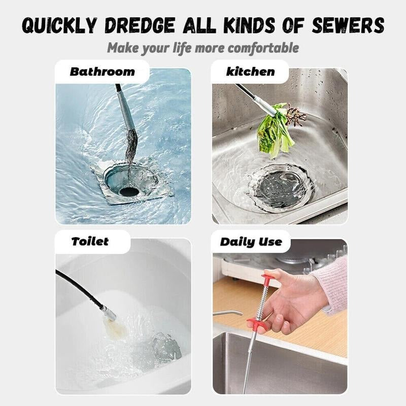 Drain Cleaner Spring Pipe Sticks Clog Remover Sewer Dredging Kitchen Sink Tools--160cm
