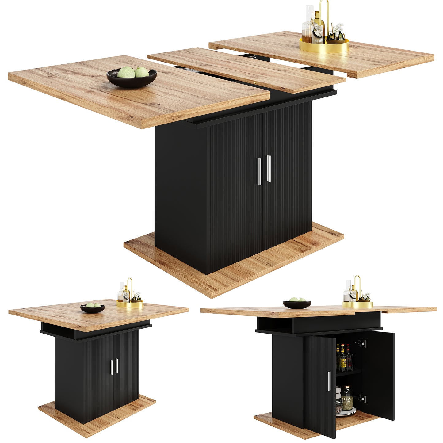 Telescopic Dining Table 140x70cm , Extendable Dining Table With Storage Shelf, Space-saving Kitchen Table, Dining Table With Three Shelves, Extendable Dining Table For Kitchen And Living Room, Natura