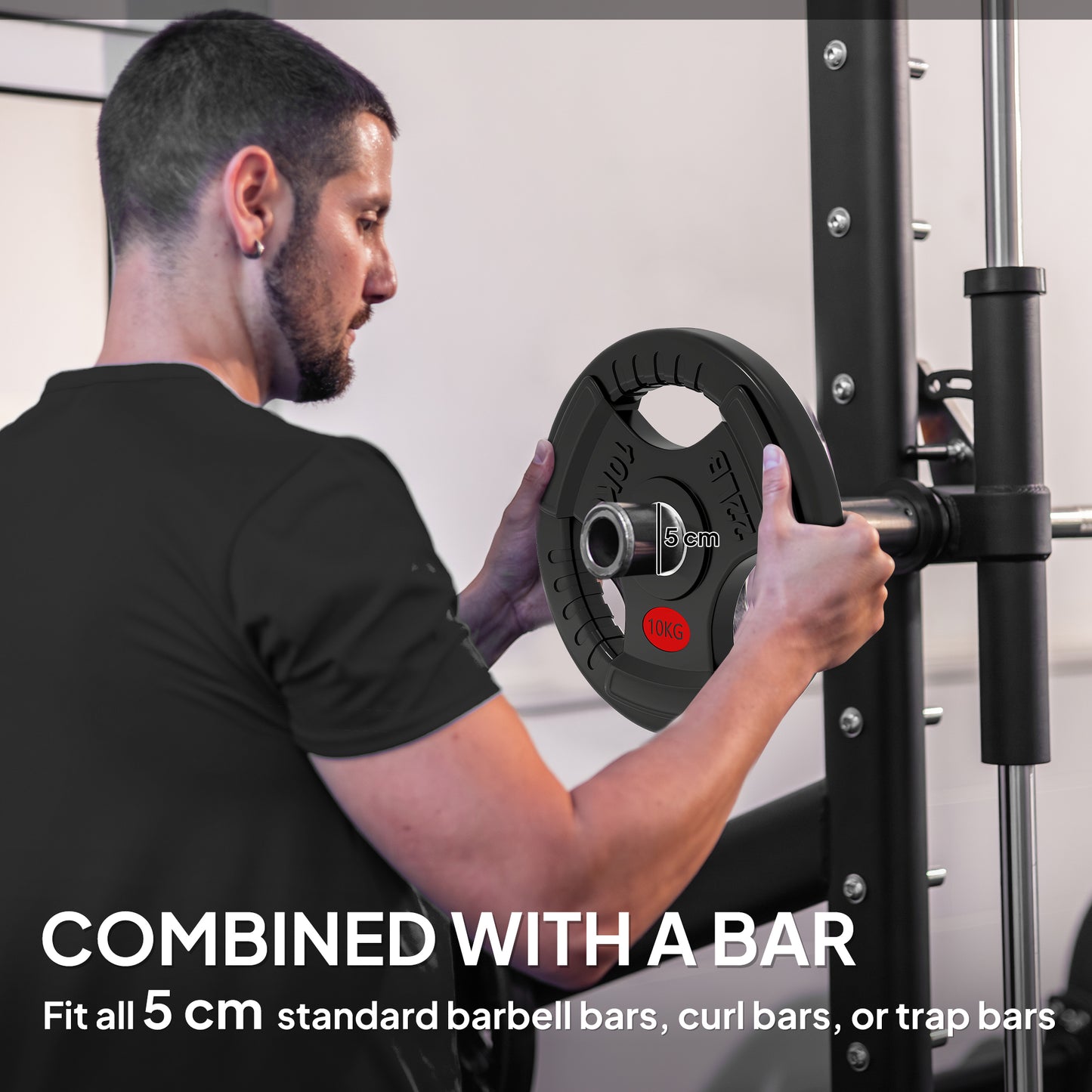 SPORTNOW Olympic Weight Plates, 2"/5cm Weight Disc Pair With Tri-Grips, 2 X 10kg Dumbbell Plates For Weightlifting And Strength Training Home Gym Fitness Workout, Black
