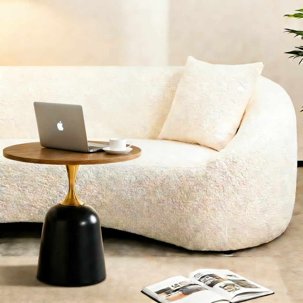 23.6 Inch Circular Side Table Coffee Table, Metal Base Living Room Table, Simple And Modern Walnut Wood Grain Decoration, Negotiation Table, Unique Circular Sofa Headboard Office Desk.