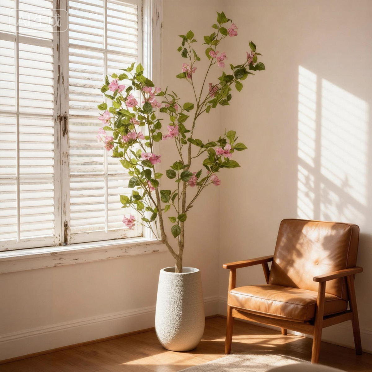 5FT Artificial Bougainvillea Tree with Black Plastic Pot, Realistic Fake Flowering Tree for Indoor Home Office Decor, Potted Faux Plant, 1pc/set