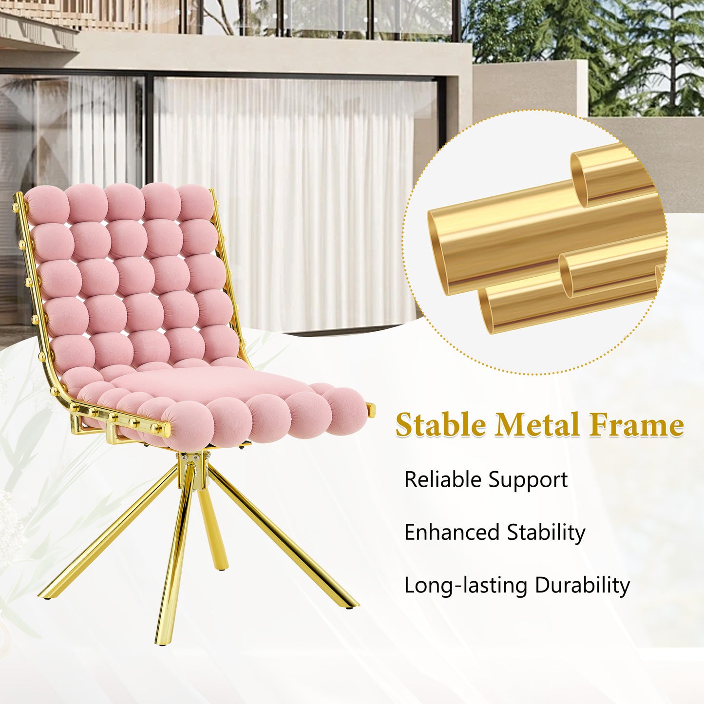 Set Of 2 Modern Pin K Bubble Tufted Accent Chair, Plush Velvet Swivel Chair With Gold Metal Legs, Ergonomic Armless Chair For Living Room, Bedroom & Dining Area