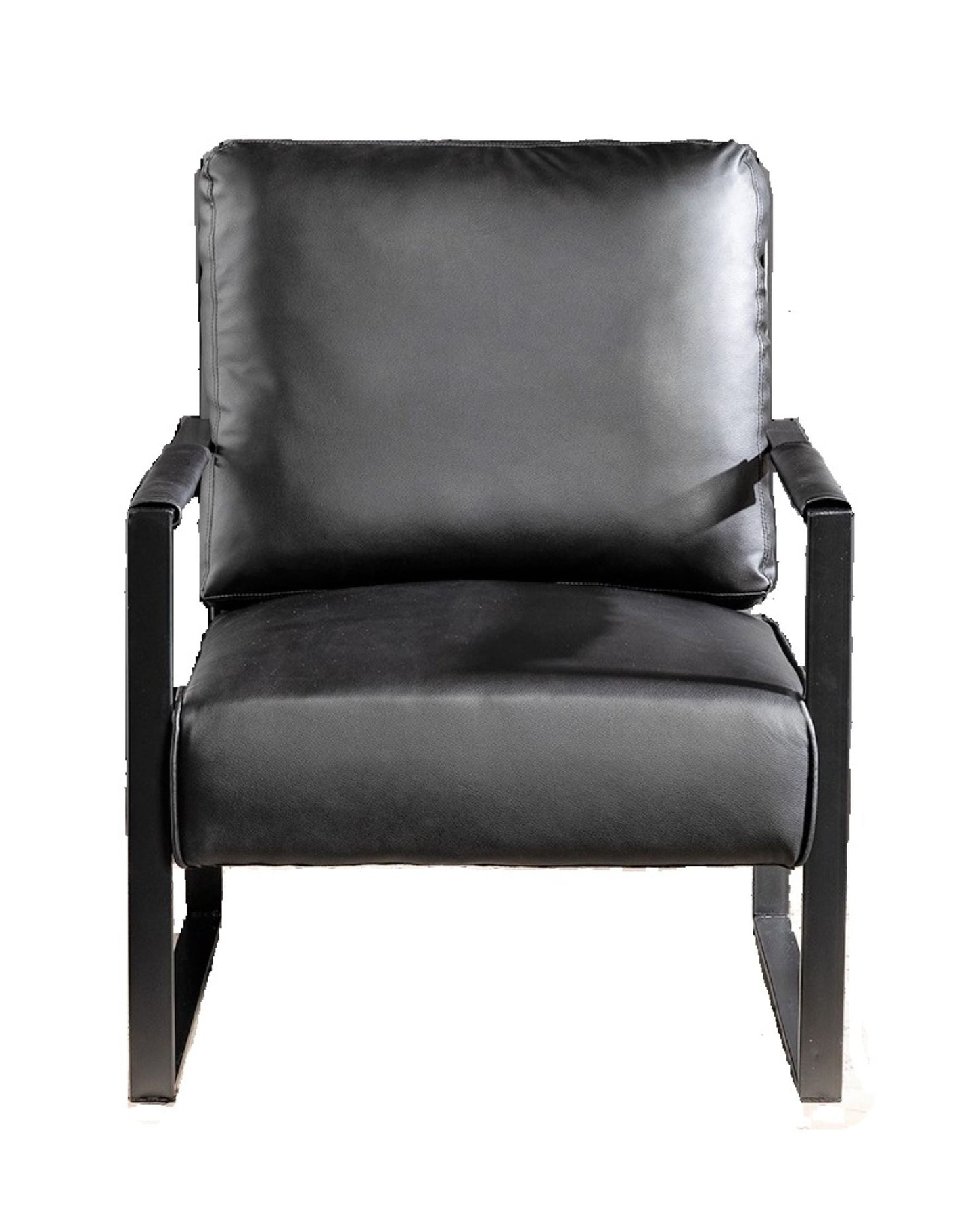 Classic Mid Century Modern Accent Chair With Durable Square Metal Frame, Armchair For Living Room, Bedroom, Home Office In Spotted Microfiber Upholstery, Black -PU Leather
