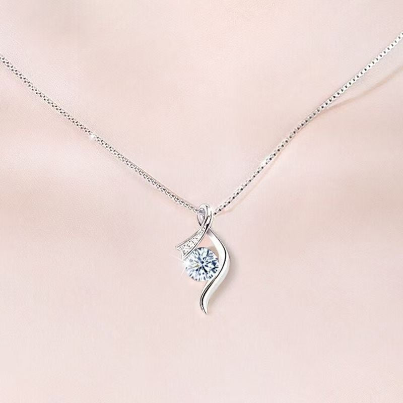 1pcs 999 Sterling Silver Ribbon Design Zircon Necklace, Dainty Luxury Style, Ideal For Anniversary & Birthday Gifts