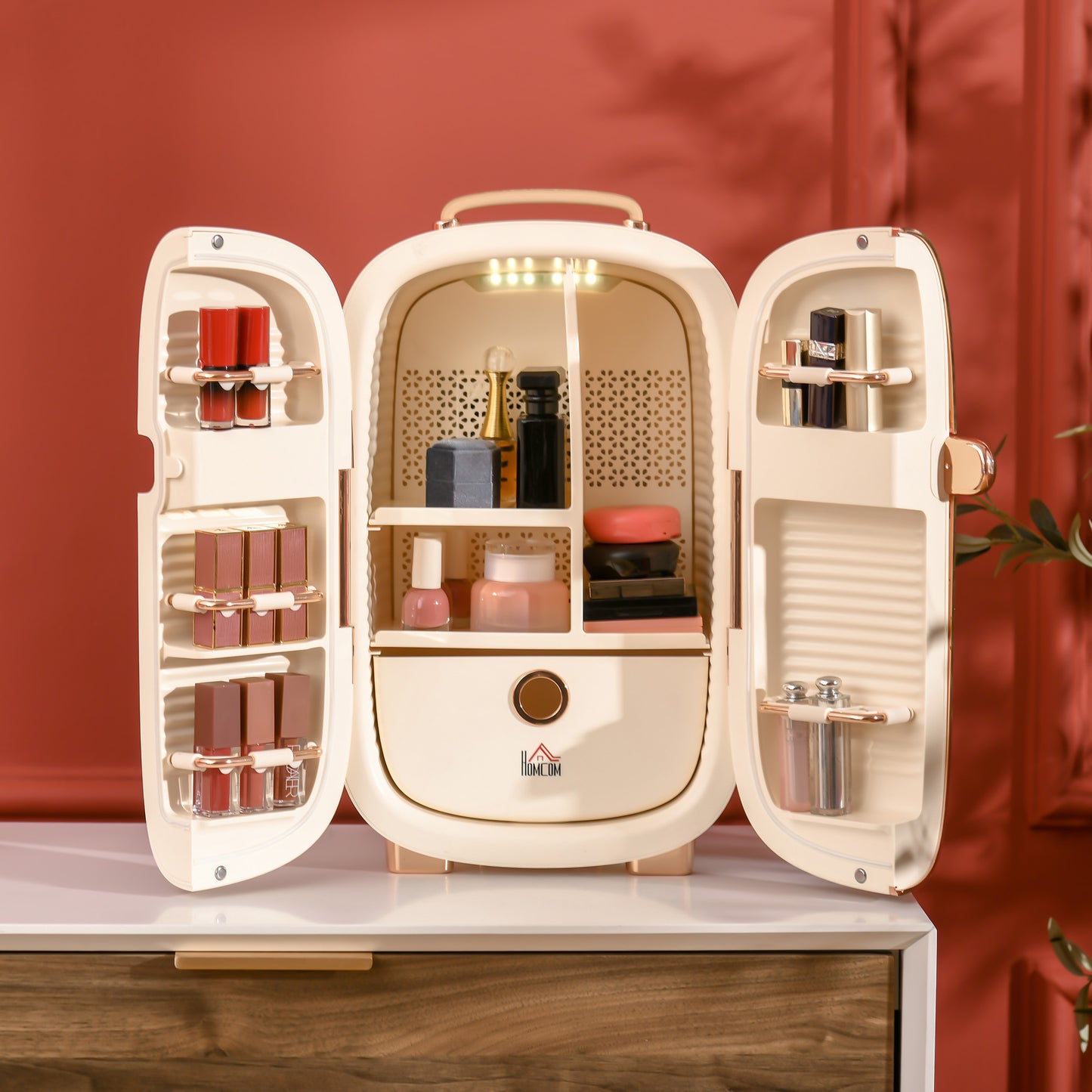 Portable Skincare Fridge with LED Display, 12L Mini Fridge for Beauty, Makeup and Cosmetics, Small Refrigerator Cooler for Bedroom, Home Office, Desktop, White