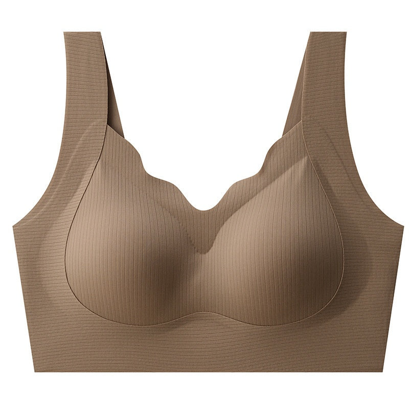 Seamless Warm Muscle Anti-gravity Wireless Fixed Cup V-neck Lifting Push Up Comfort Breathable Beauty Back Bra