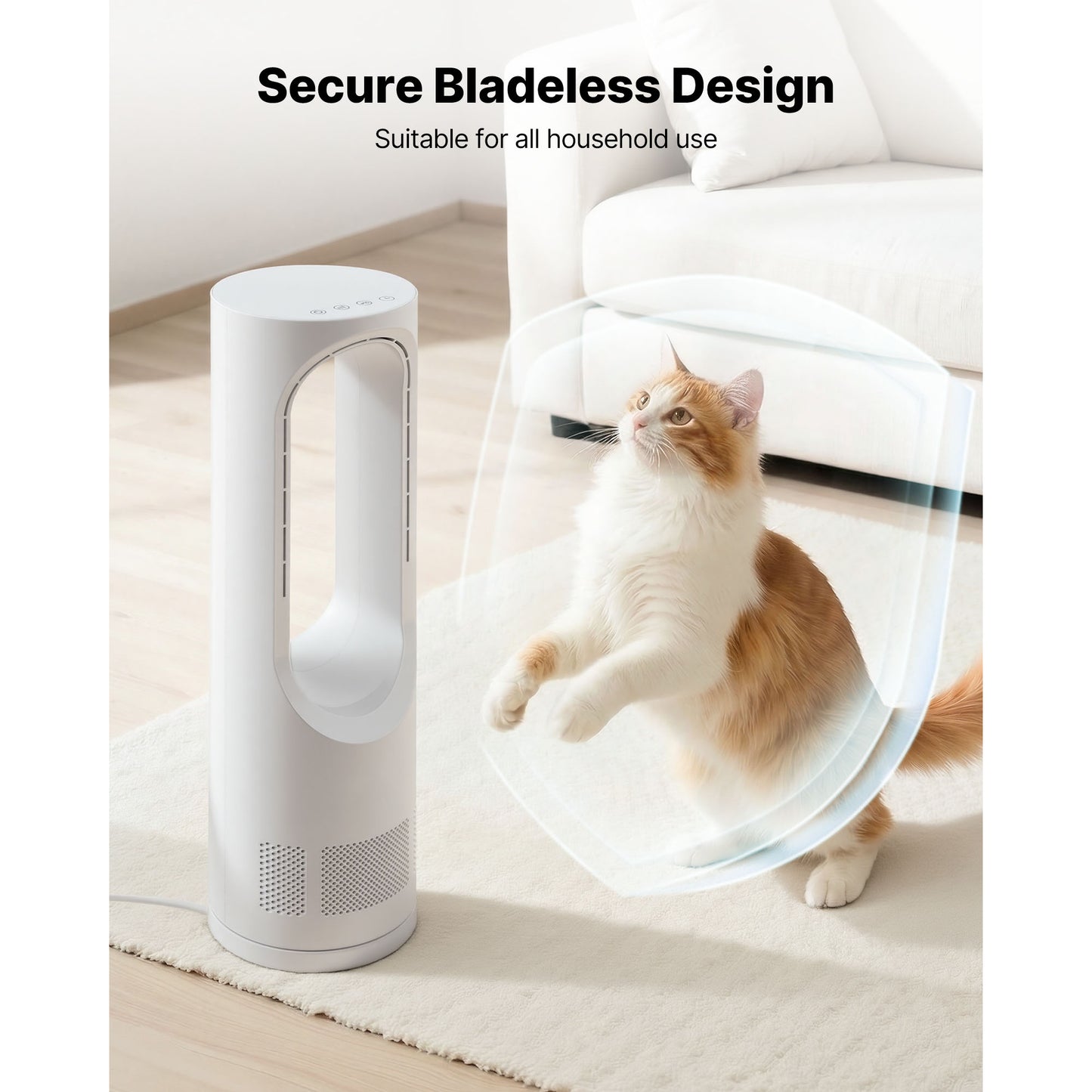 Desk Fan Bladeless, 17 Inch Office Table Fan Small Quite, 5 Speeds Adjustment, 0-9H Timer, 60-Degree Oscillation, Touch Control, Easy To Clean, Portable For Office, Living Room, Bedroom