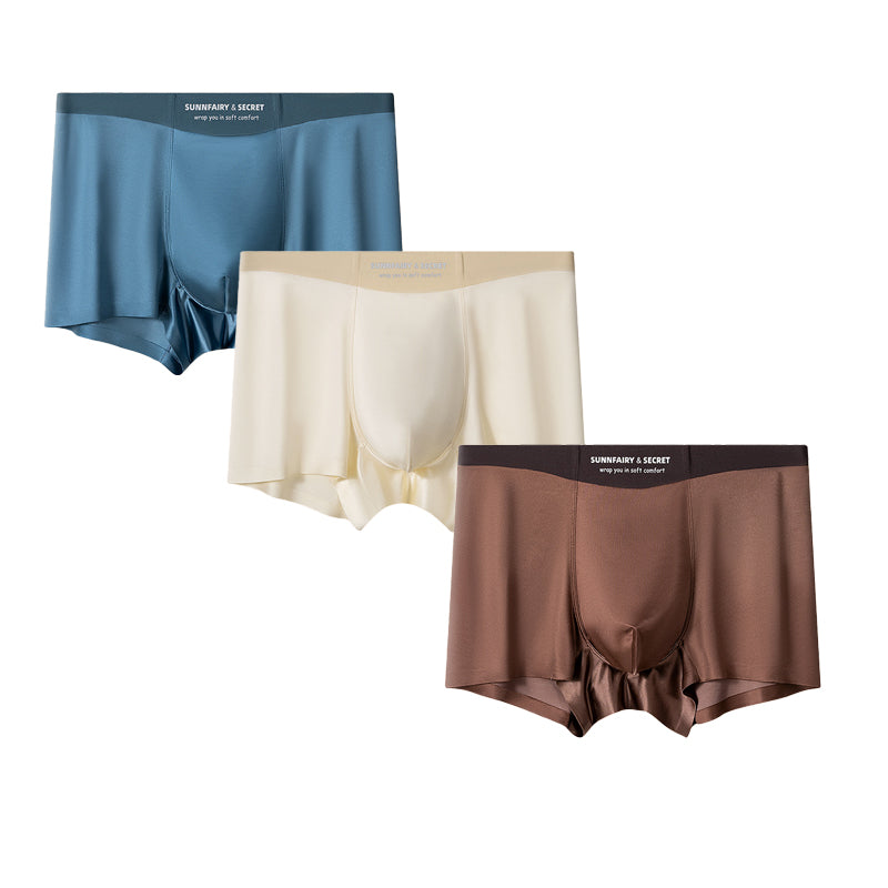3pcs Satin Silk Boxer Briefs Mid Waist Underpants,Men's Light Luxury Satin Ice Silk Fashion Breathable Boxer Briefs, Silky Sexy Mens Underwear