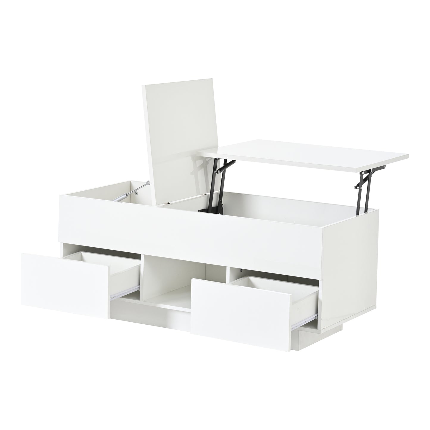 Lift-Top Coffee Table, High Gloss Centre Table With 2 Drawers & LED Lights, Lifting Sofa Side Table, Space-saving End Table,Tea Table,for Living Room, Office