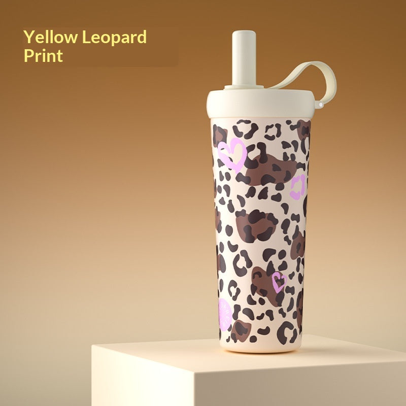 Ice Boss Cup Stainless Steel Outdoor Mug Leopard-print Portable Straw Water Bottle