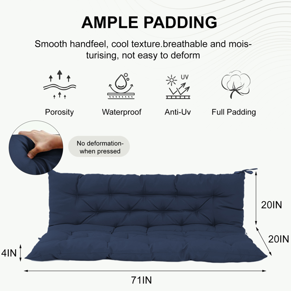 Outdoor Swing Cushions 70 Inch, Waterproof 4inch Thick Porch Swing Cushion Replacement With Backrest And Ties, Comfortable 2-3 Seat Pation Swing Pad For Backyard, Garden, Lawn, Outdoor Furniture