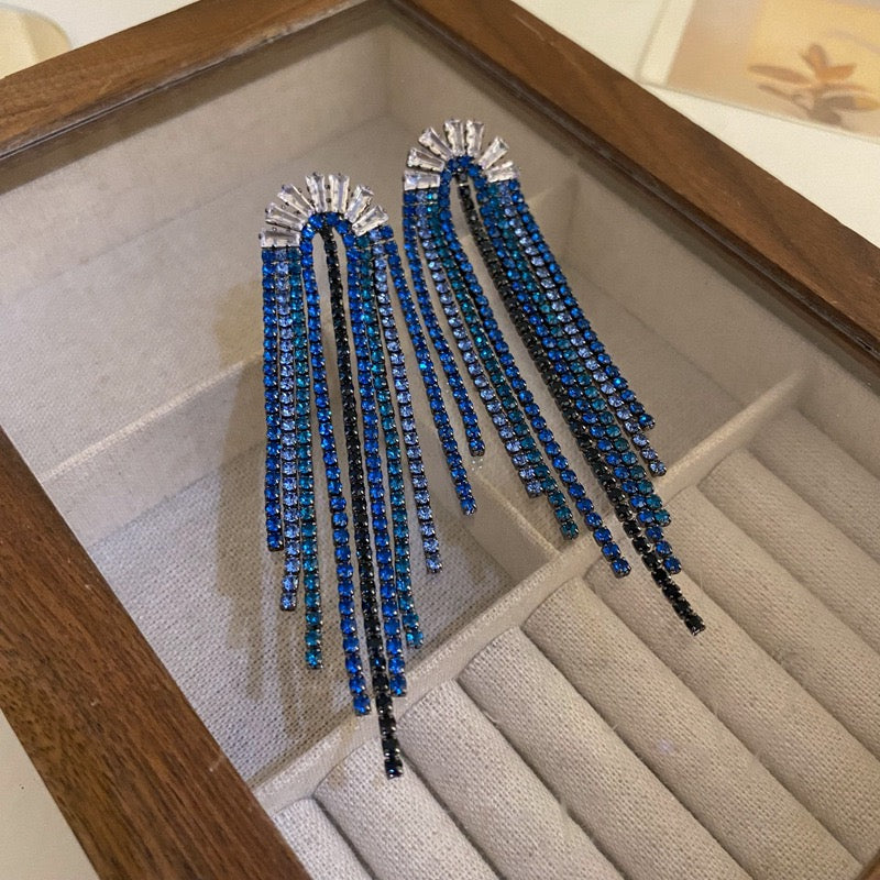 Exquisite Zircon Earrings Women Silver Needle Long Drop Korean Style Vintage Tassel