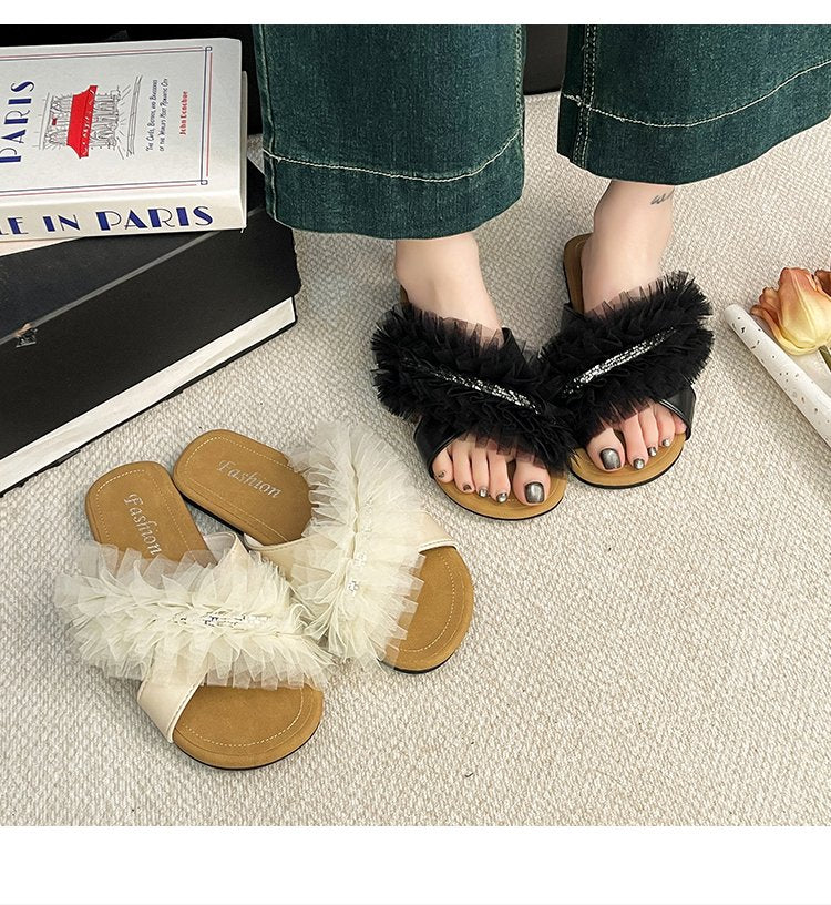 Summer New Trendy Fashion Sandals For Women - Fairy Style Netting Casual One-Sided Slippers