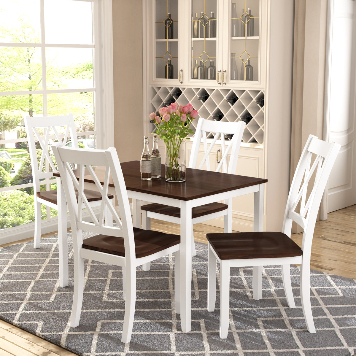 TOPMAx 5- Piece Dining Table Set Home Kitchen Table And Chairs Wood Dining Set Espresso White