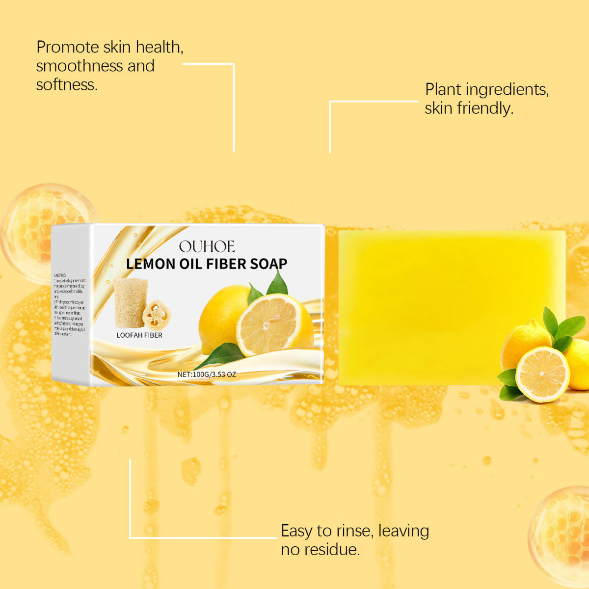 Honey Lemon Oil Fiber Gentle Cleansing Soft Body Skin Refreshing Care Lubricating Soap