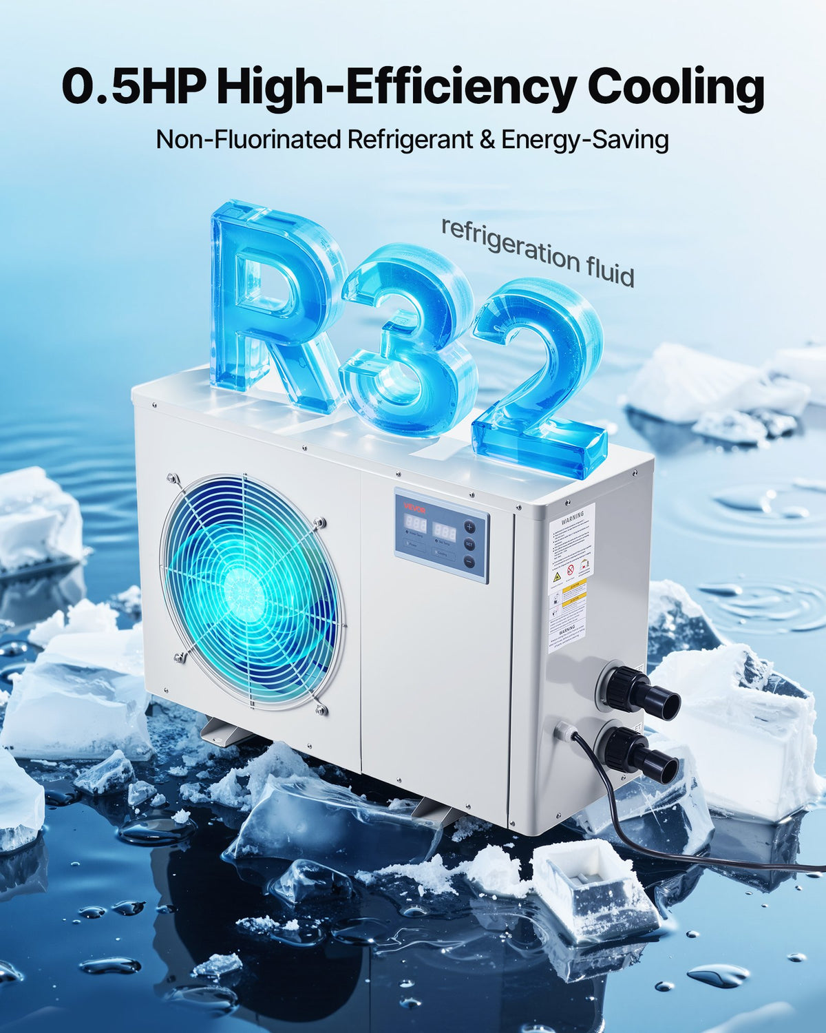 Aquarium Chiller 150 Gallon, 1/2 HP Water Chiller For Hydroponics, Fast Cooling For Fish Tank,Axolotl,Coral Reef,Quiet Refrigeration Compressor, Titanium Evaporator,Complete Fittings