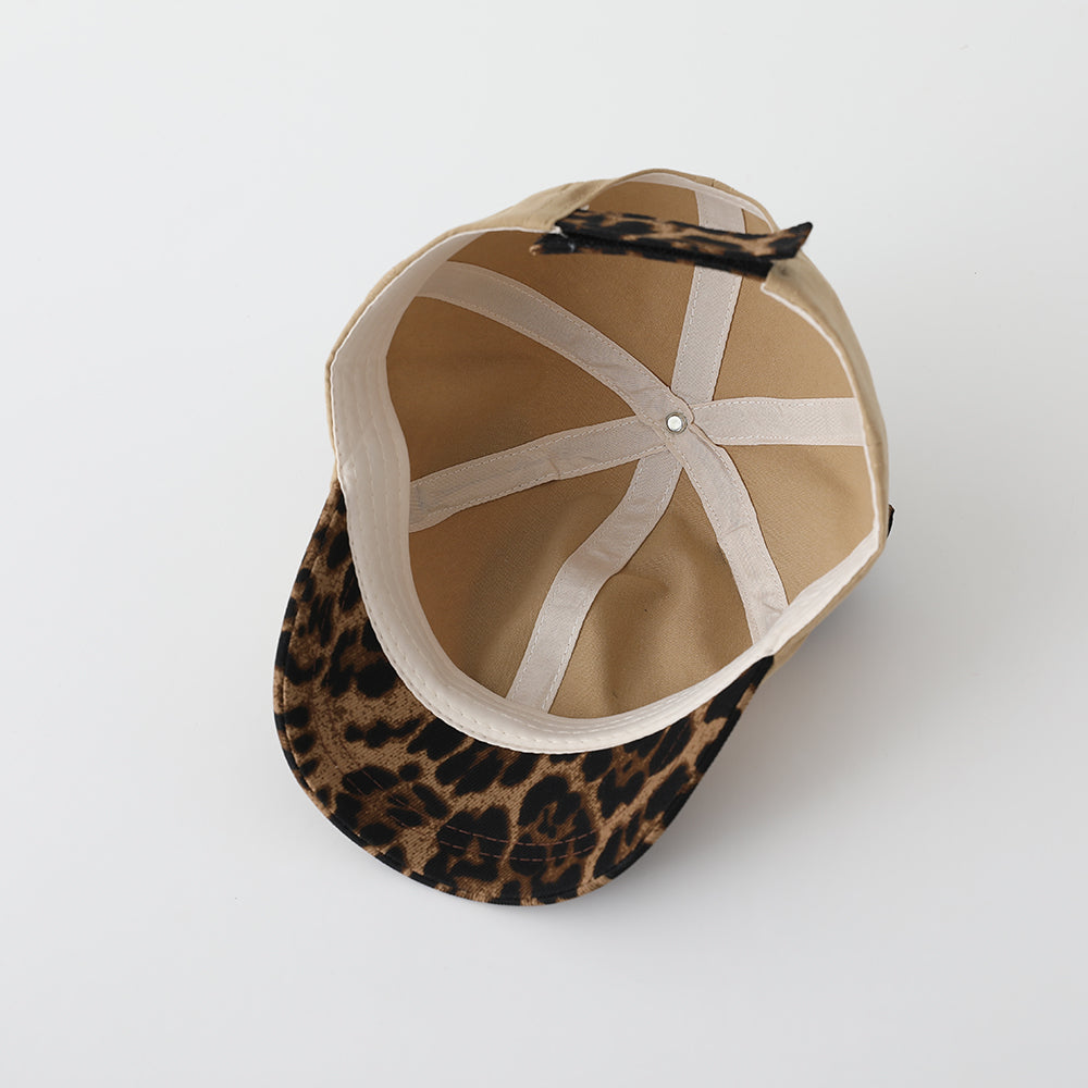 Korean Version Children's Patchwork Leopard Print Brimmed Adjustable Trendy Baseball Cap, Suitable For Outdoor Travel And Entertainment.