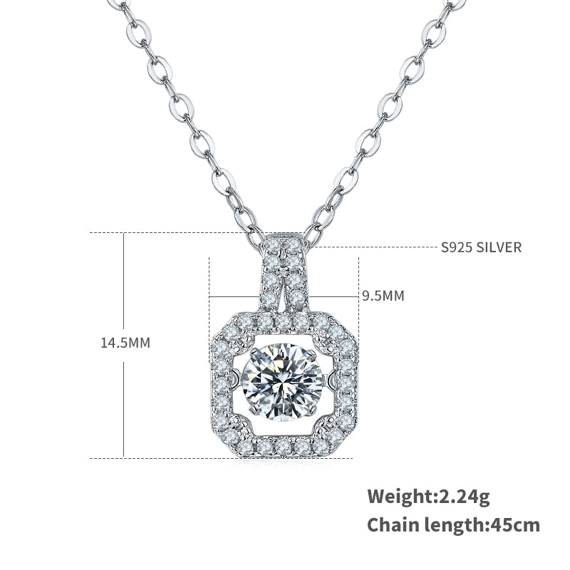 S925 Sterling Silver 0.5ct D Color VVS1 Moissanite Square Halo Necklace 45cm Platinum Plated GRA Certified Gift Box